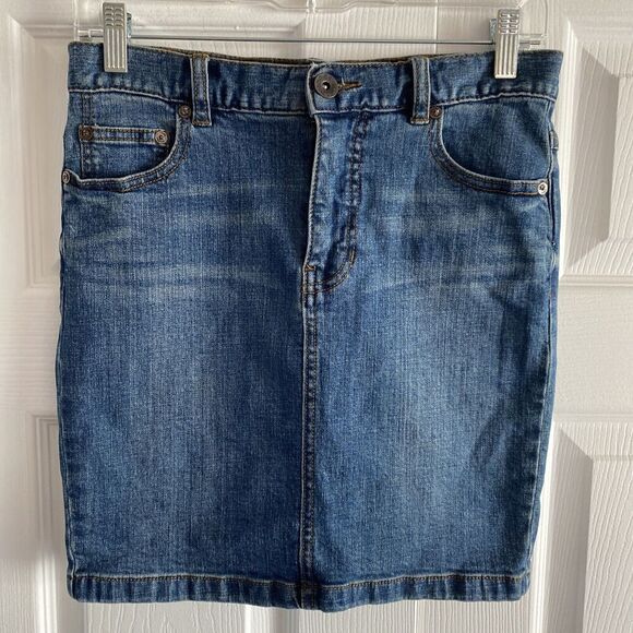 Free People Women's Medium Wash Denim Pencil Skirt Size 0 Festival Boho - Picture 1 of 8